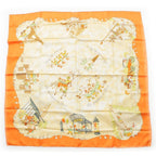 Hermes Carre 90 Silk les Triples de Paris Mischievous Triplets Scarf Orange