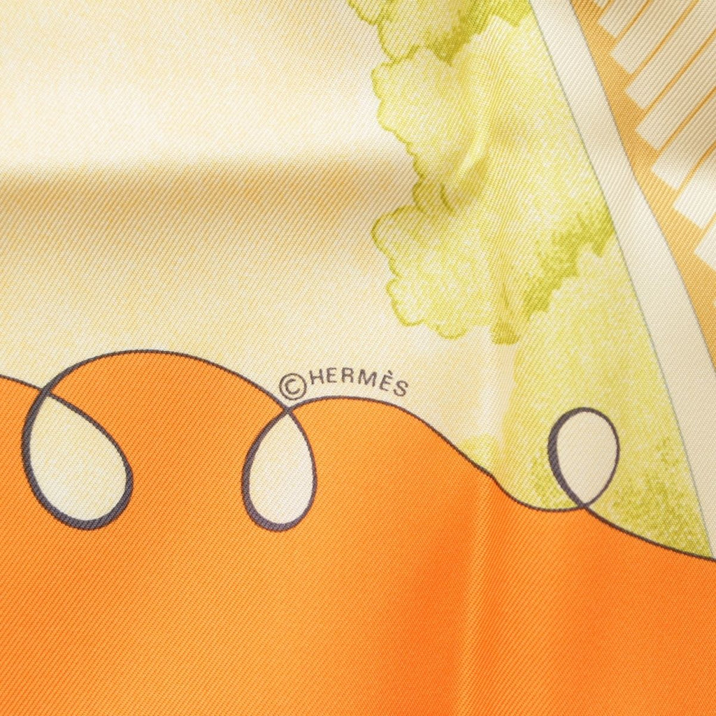 Hermes Carre 90 Silk les Triples de Paris Mischievous Triplets Scarf Orange — view 8