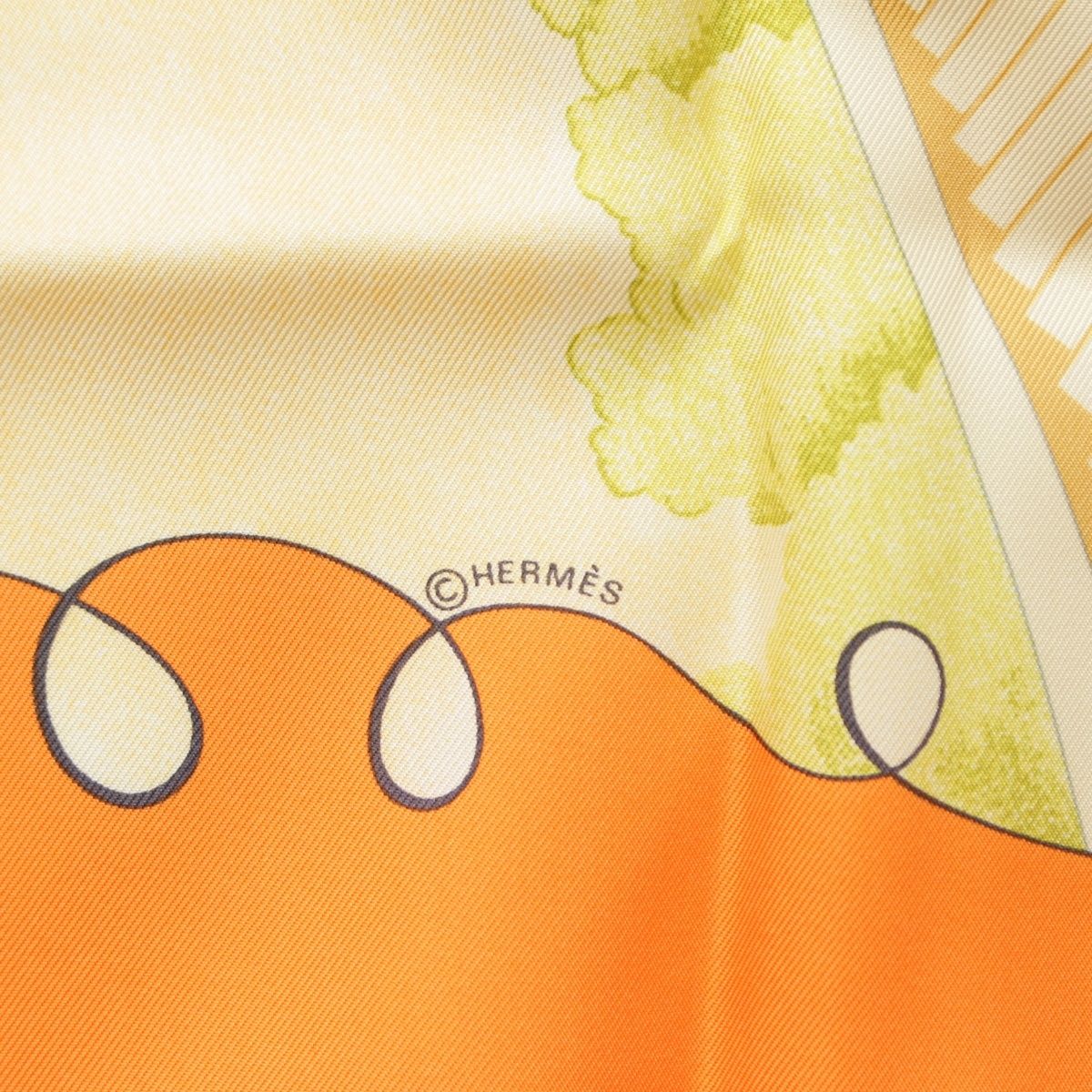 Hermes Carre 90 Silk les Triples de Paris Mischievous Triplets Scarf Orange — view 8