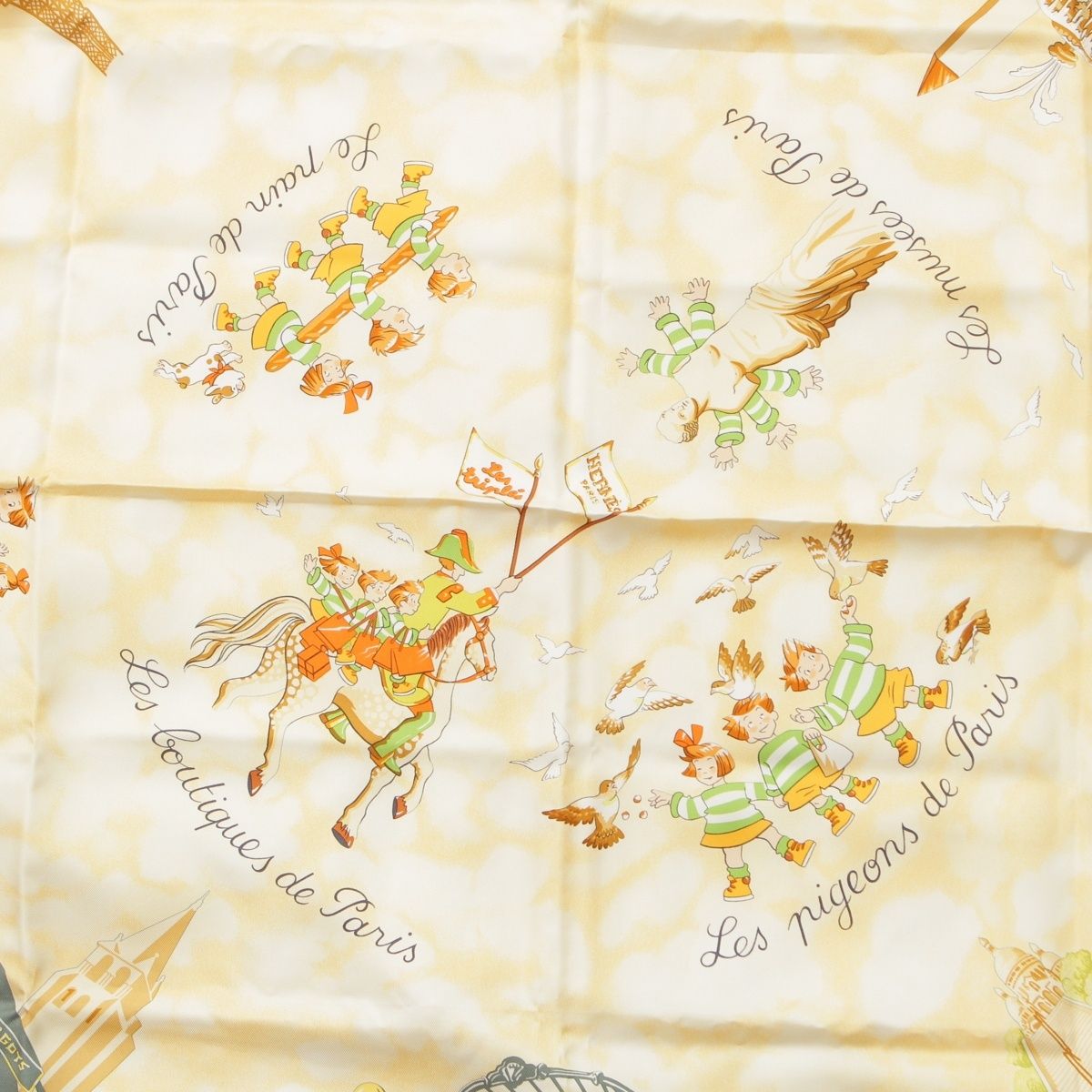 Hermes Carre 90 Silk les Triples de Paris Mischievous Triplets Scarf Orange — view 6