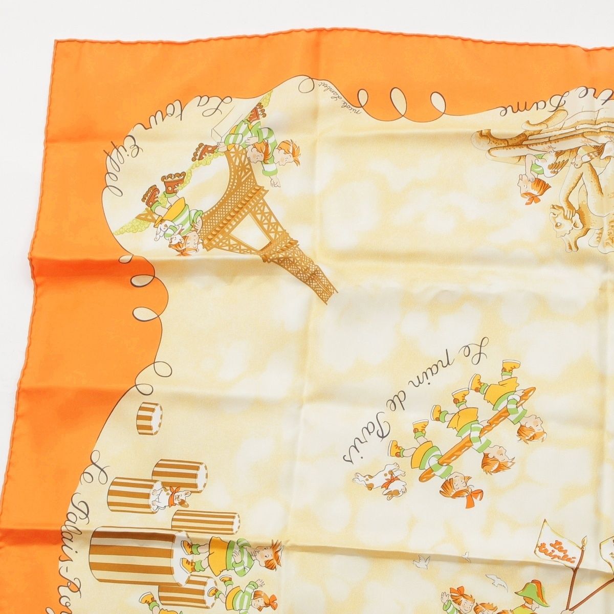 Hermes Carre 90 Silk les Triples de Paris Mischievous Triplets Scarf Orange — view 2