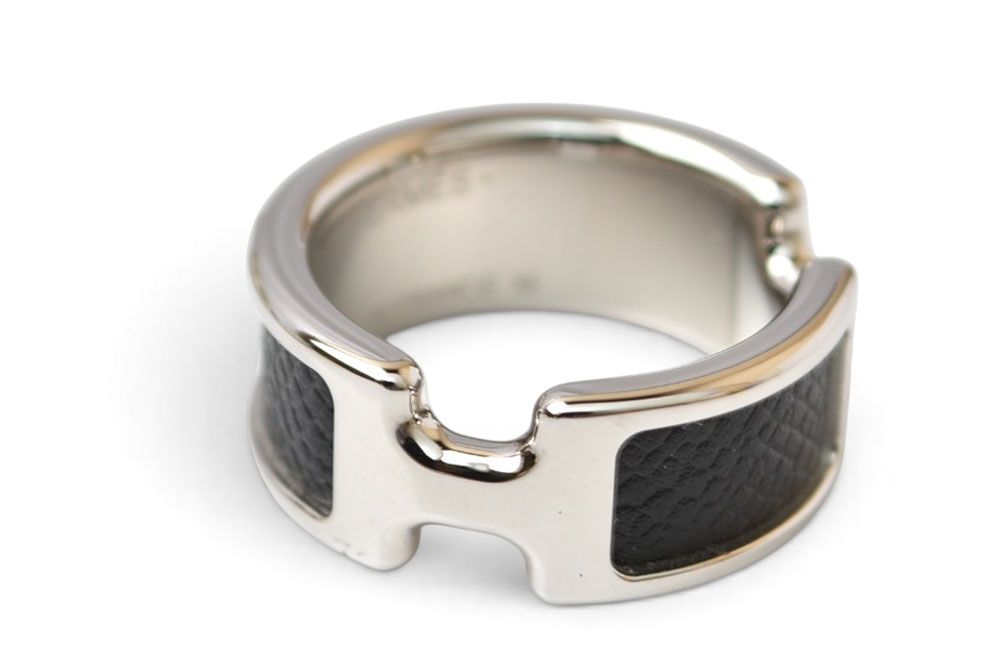 Hermes Ring Olympe PM Leather Metal M Black Silver