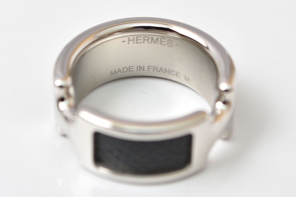 Hermes Ring Olympe PM Leather Metal M Black Silver — view 3