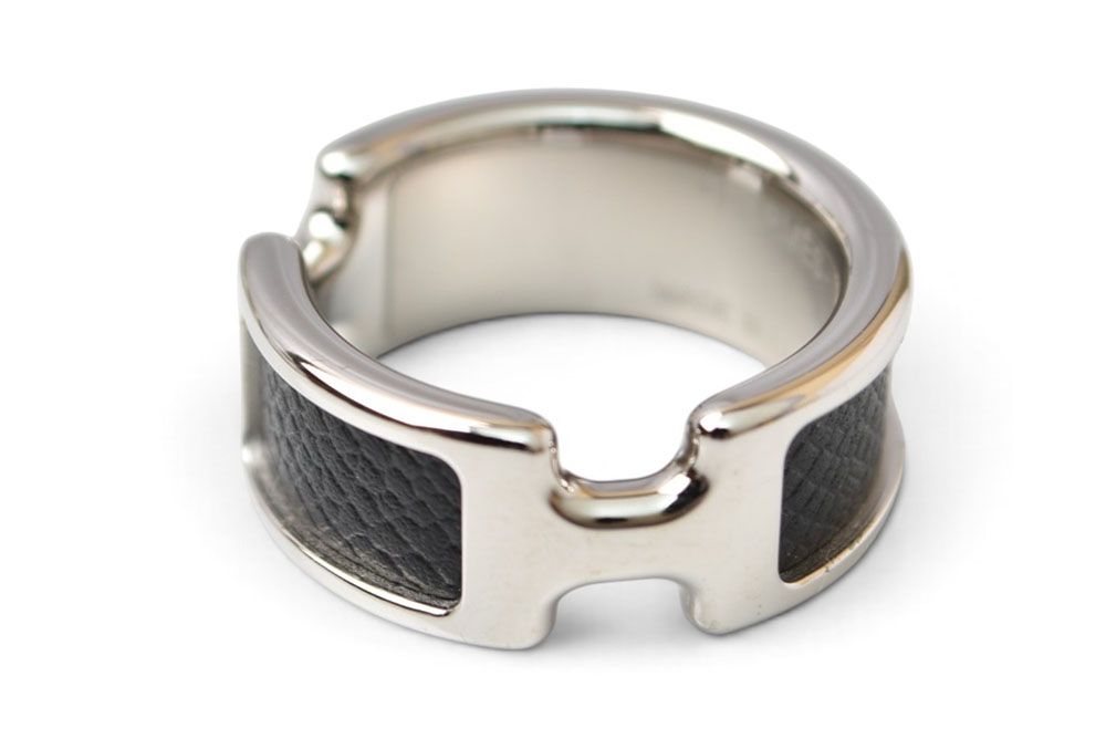 Hermes Ring Olympe PM Leather Metal M Black Silver — view 2