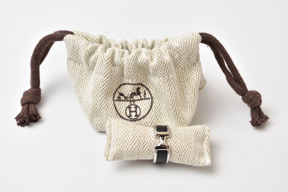 Hermes Ring Olympe PM Leather Metal M Black Silver — view 5