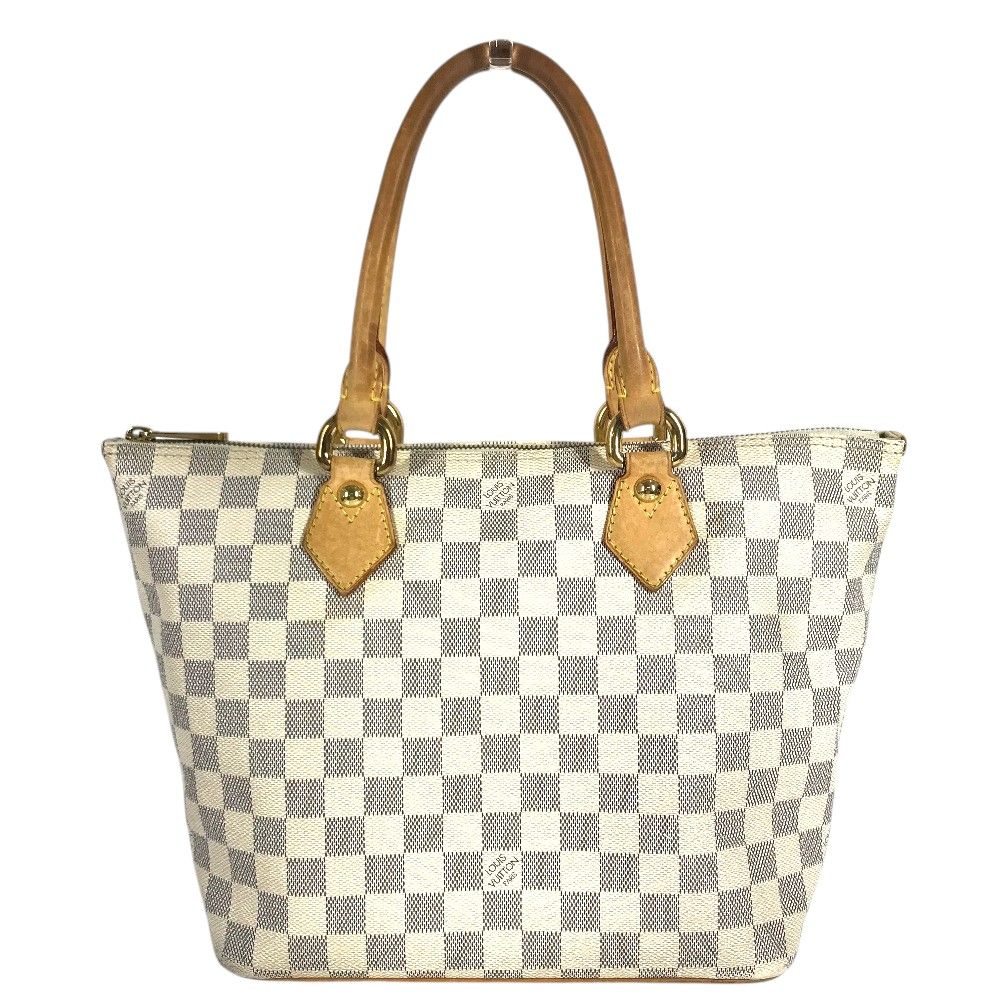 Louis Vuitton Tote Saleya PM Leather Damier Azur Canvas White