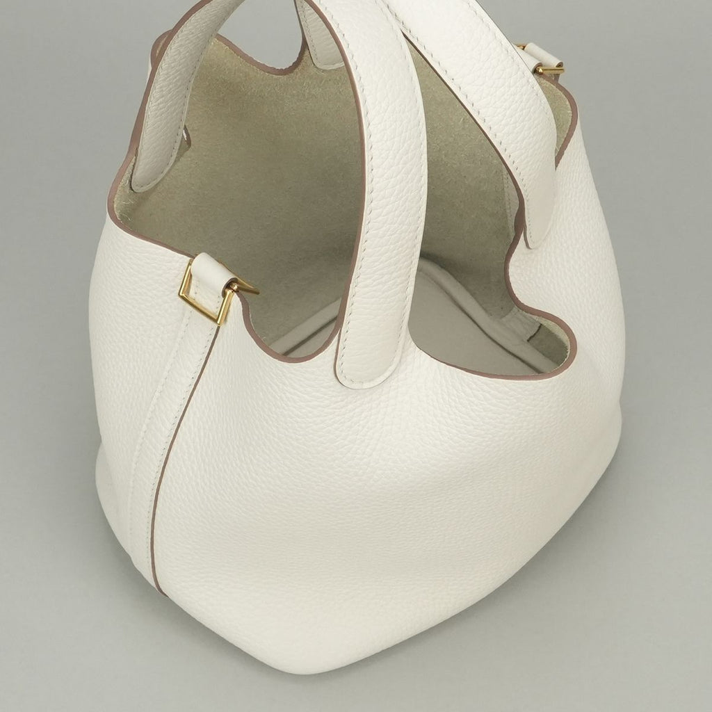 Hermes Picotin Lock PM 18 Tote Taurillon Clemence Gray Pale White Gold — view 8