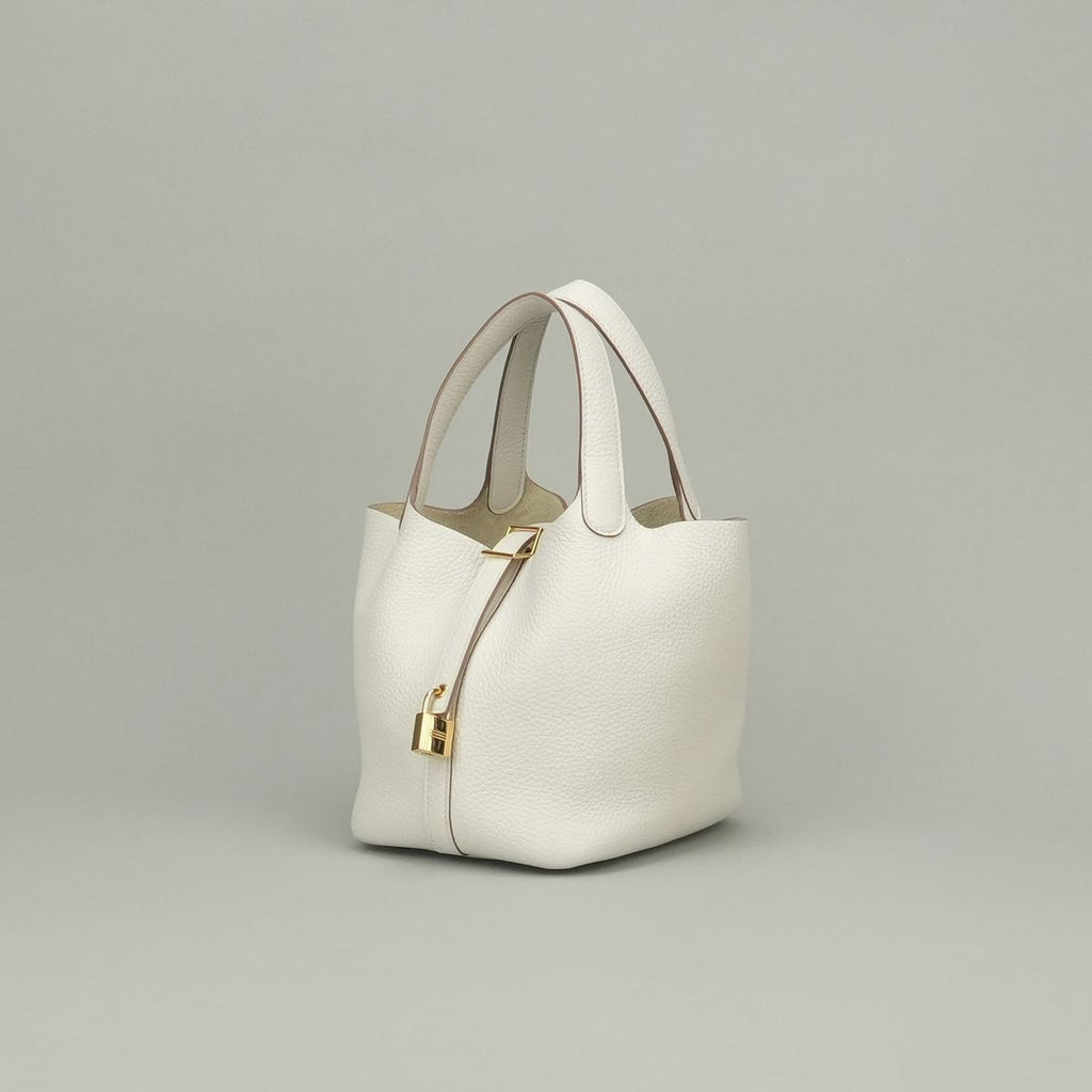 Hermes Picotin Lock PM 18 Tote Taurillon Clemence Gray Pale White Gold — view 2
