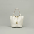 Hermes Picotin Lock PM 18 Tote Taurillon Clemence Gray Pale White Gold