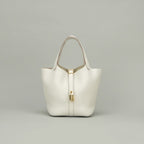 Hermes Picotin Lock PM 18 Tote Taurillon Clemence Gray Pale White Gold