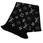 Louis Vuitton Logomania Scarf Shine Wool Silk Blend Black Silver