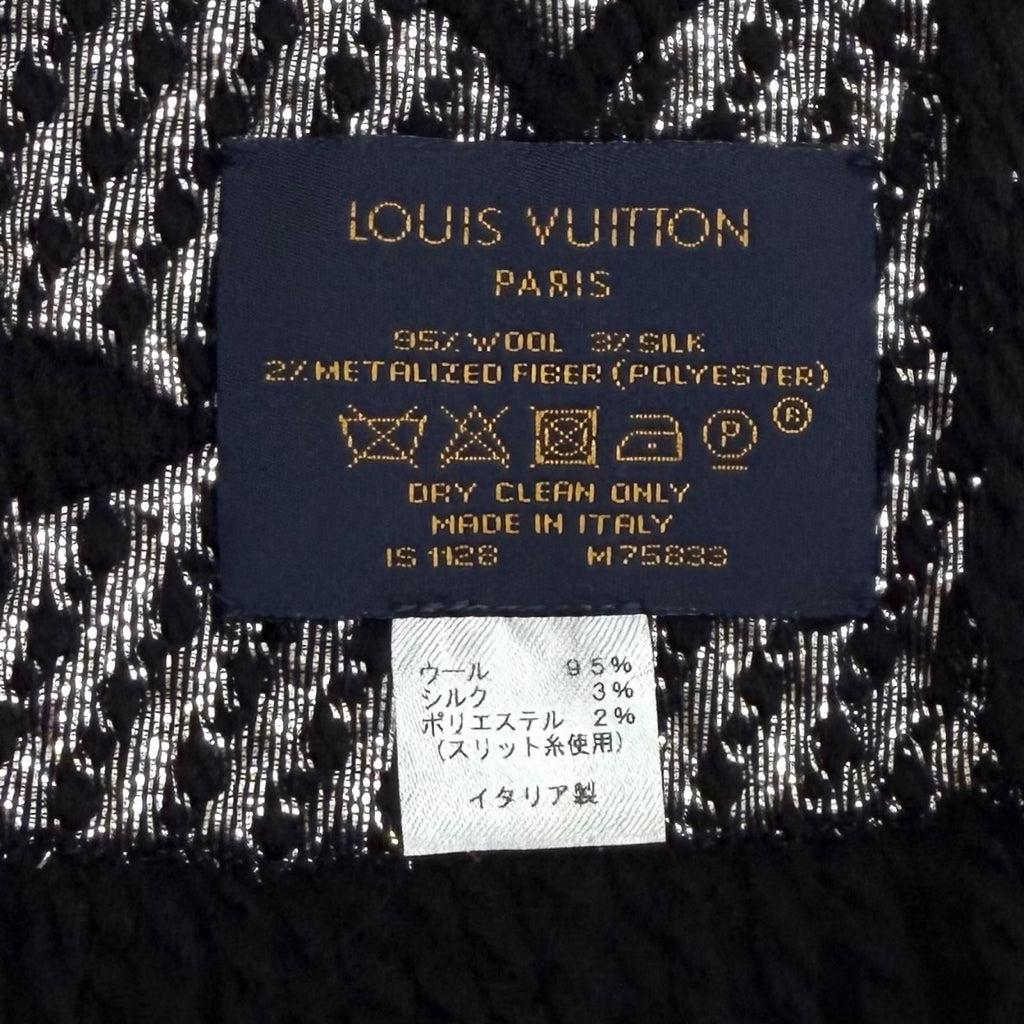 Louis Vuitton Logomania Scarf Shine Wool Silk Blend Black Silver — view 7