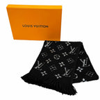 Louis Vuitton Logomania Scarf Shine Wool Silk Blend Black Silver — view 2