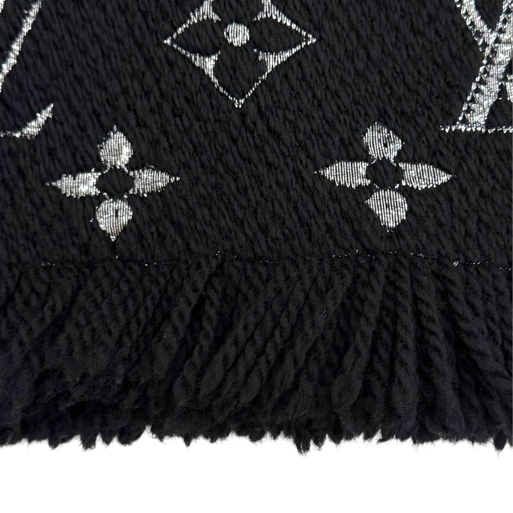 Louis Vuitton Logomania Scarf Shine Wool Silk Blend Black Silver — view 6