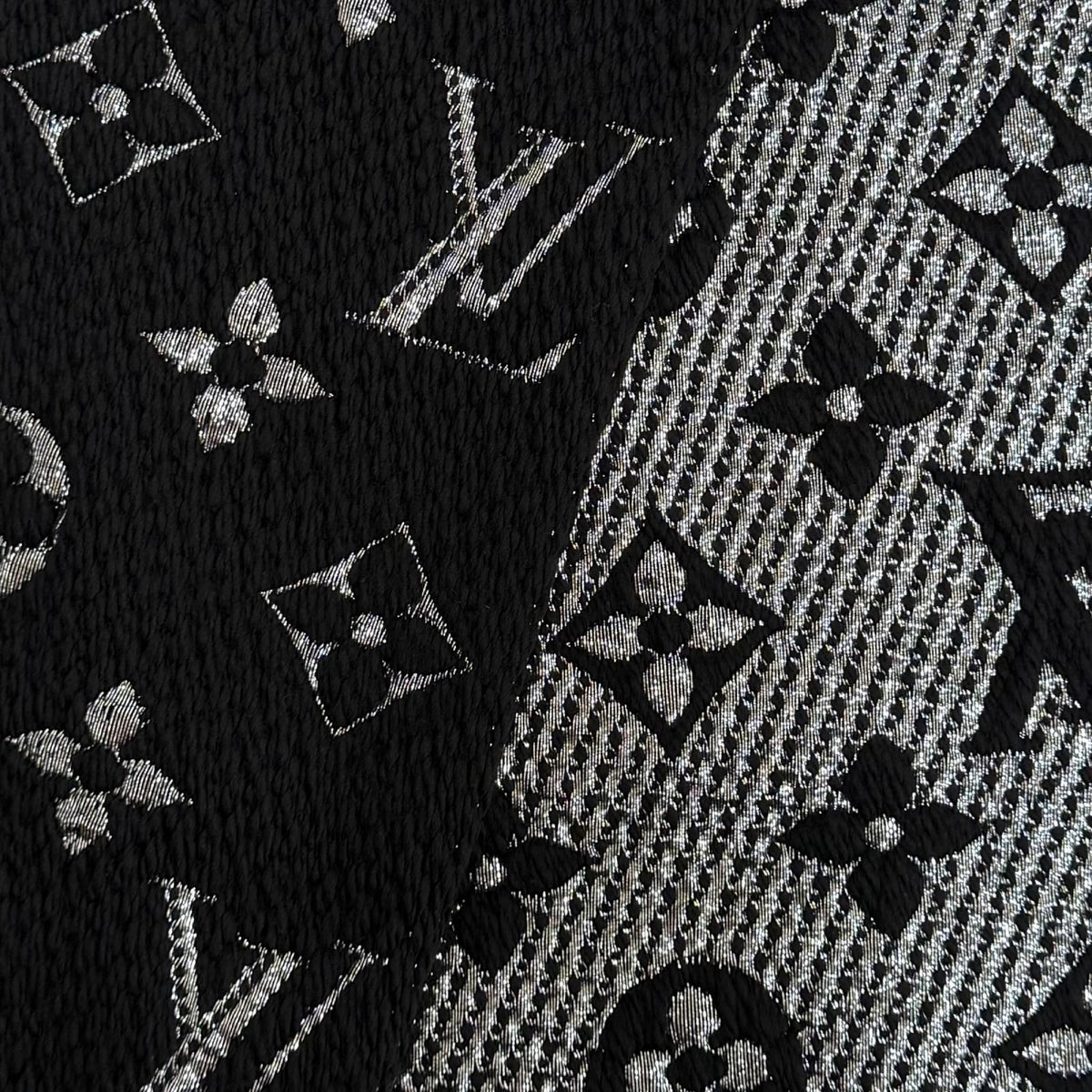 Louis Vuitton Logomania Scarf Shine Wool Silk Blend Black Silver — view 5