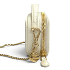 Prada Triangle Logo Saffiano Leather Chain Shoulder Mini Pouch White Gold — view 5