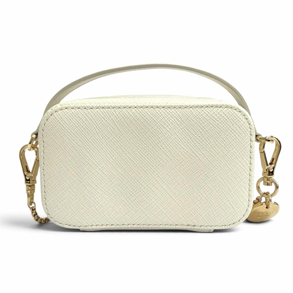 Prada Triangle Logo Saffiano Leather Chain Shoulder Mini Pouch White Gold — view 4