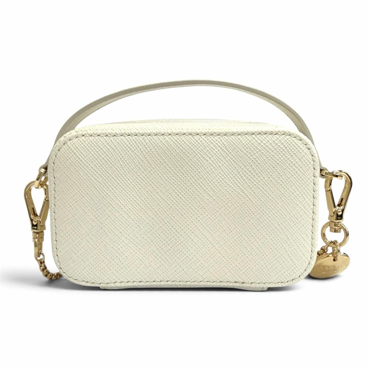 Prada Triangle Logo Saffiano Leather Chain Shoulder Mini Pouch White Gold — view 4