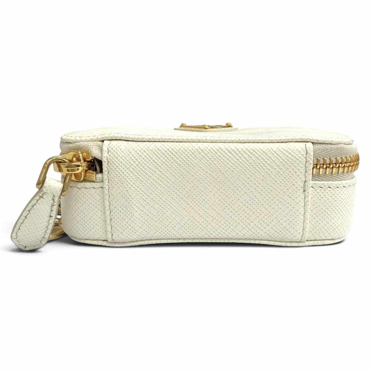 Prada Triangle Logo Saffiano Leather Chain Shoulder Mini Pouch White Gold — view 6