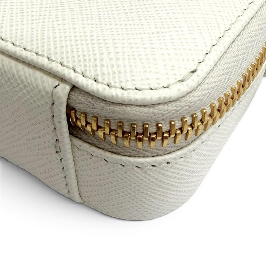 Prada Triangle Logo Saffiano Leather Chain Shoulder Mini Pouch White Gold — view 8