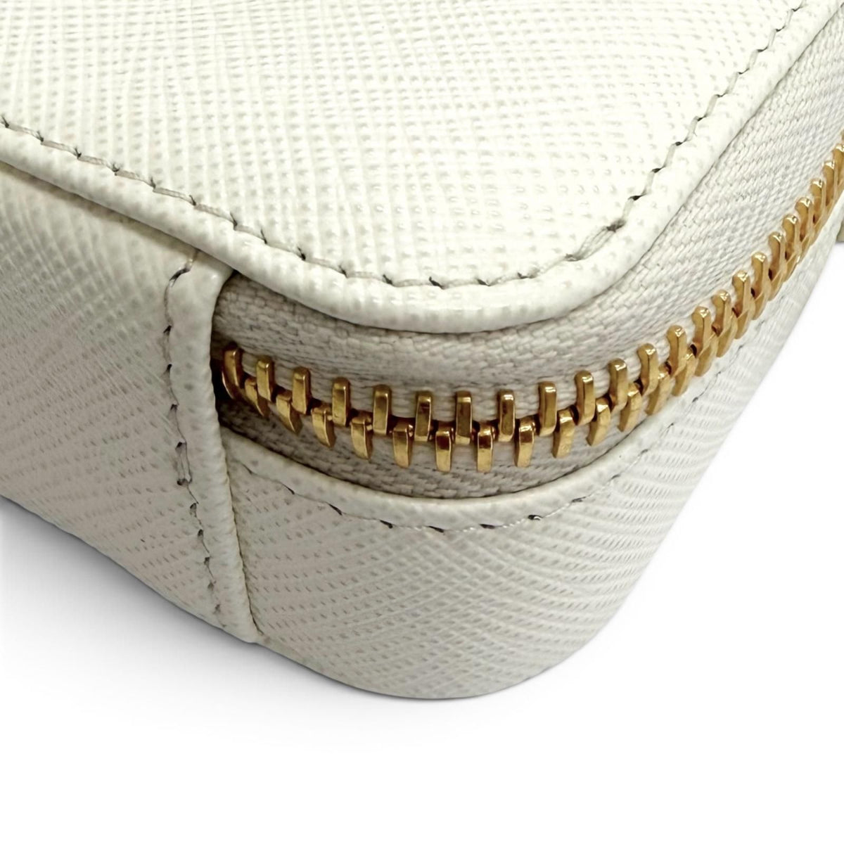 Prada Triangle Logo Saffiano Leather Chain Shoulder Mini Pouch White Gold — view 8