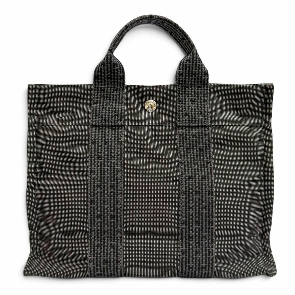 Hermes Herline Tote PM Silver Sellier Buttons Canvas Gray