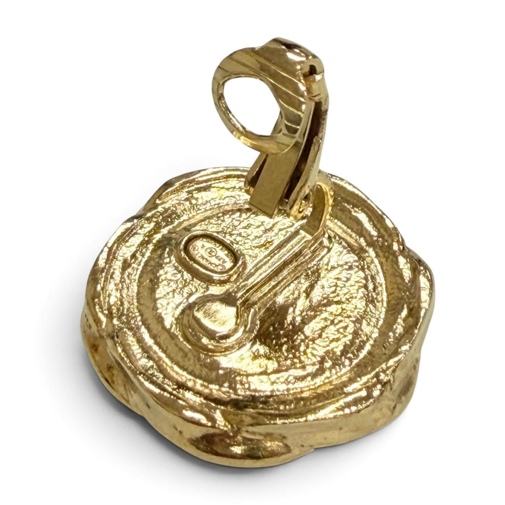 Chanel CC Logo Button Motif Earrings Clip Gold Black — view 4