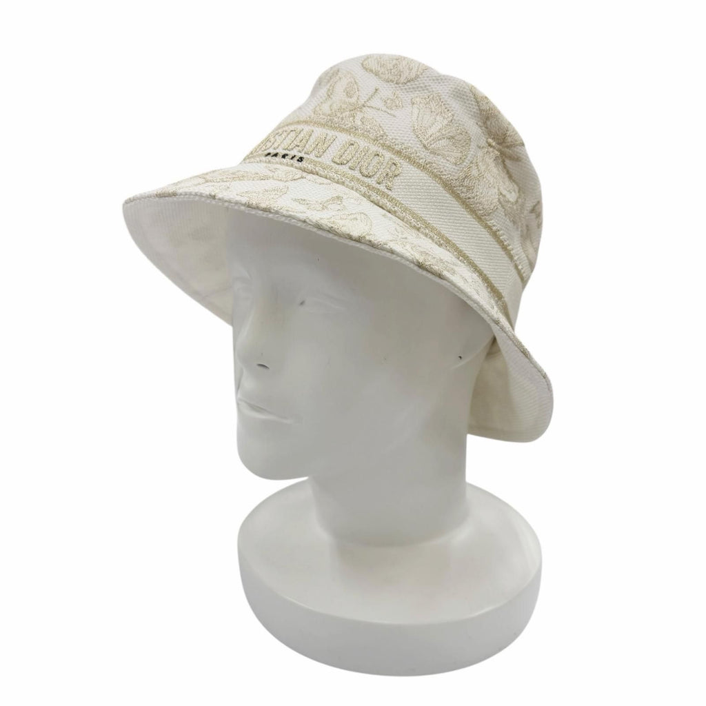 Dior Toile de Jouy Embroidered Bucket Hat White 57