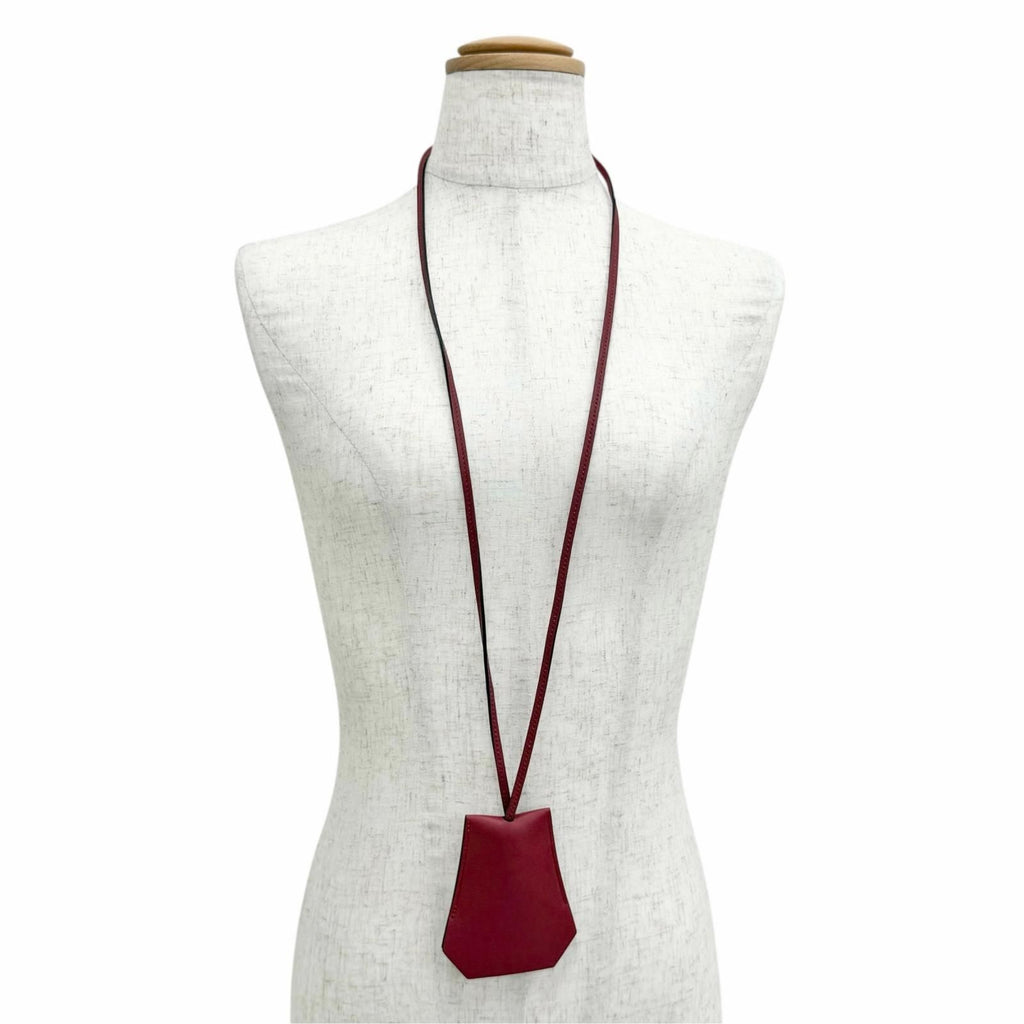 Hermes Leather Silver Clochette Pendant Bordeaux Necklace — view 2