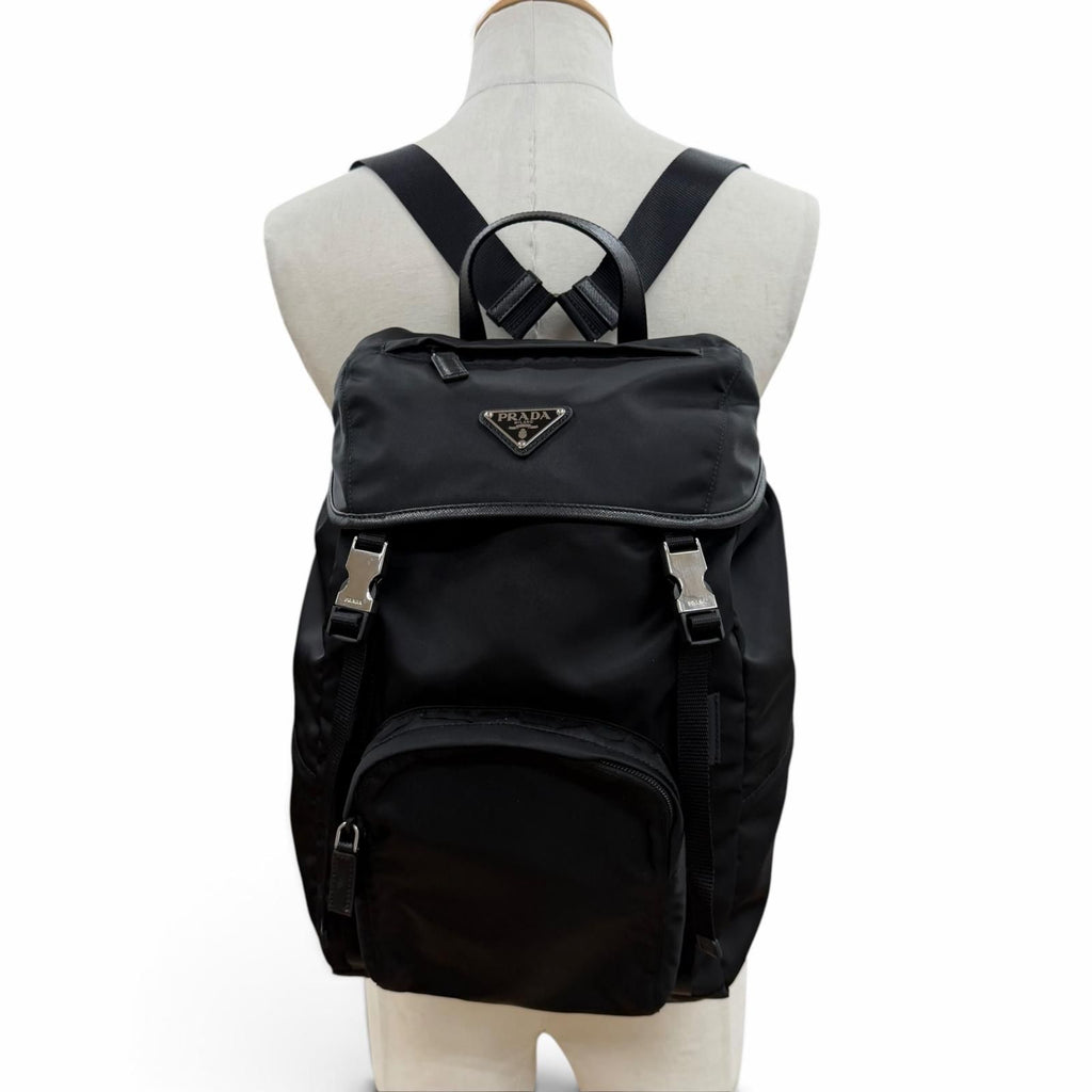 Prada Nylon Leather Backpack Black — view 3