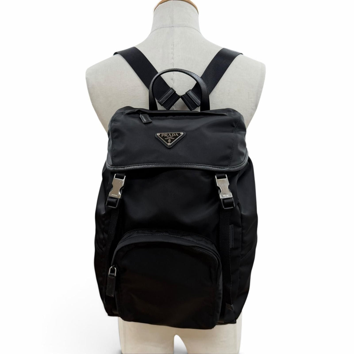 Prada Nylon Leather Backpack Black — view 3
