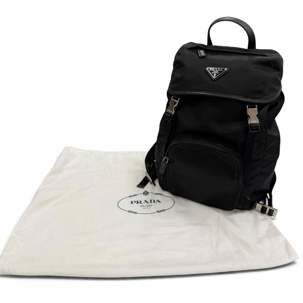 Prada Nylon Leather Backpack Black — view 2
