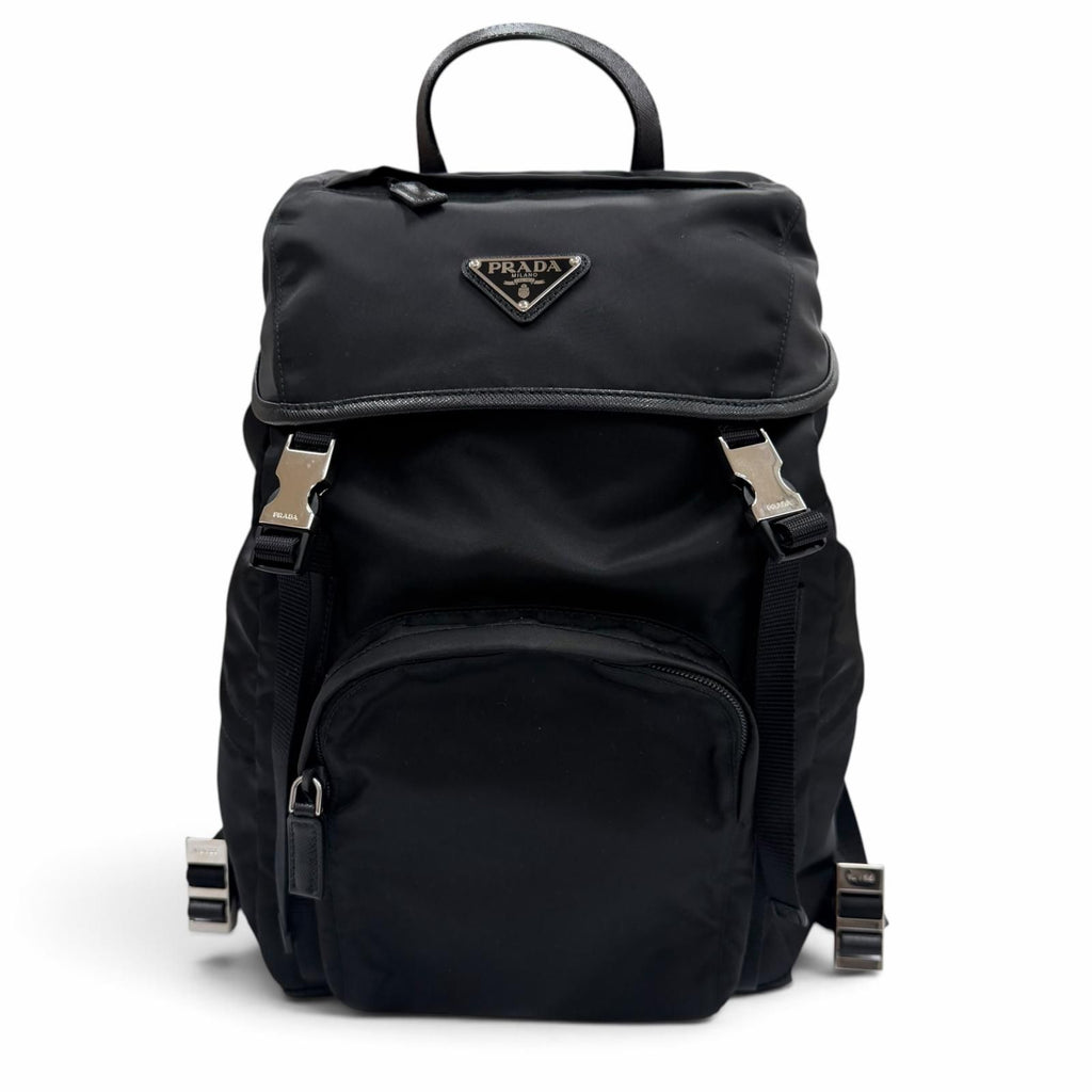 Prada Nylon Leather Backpack Black