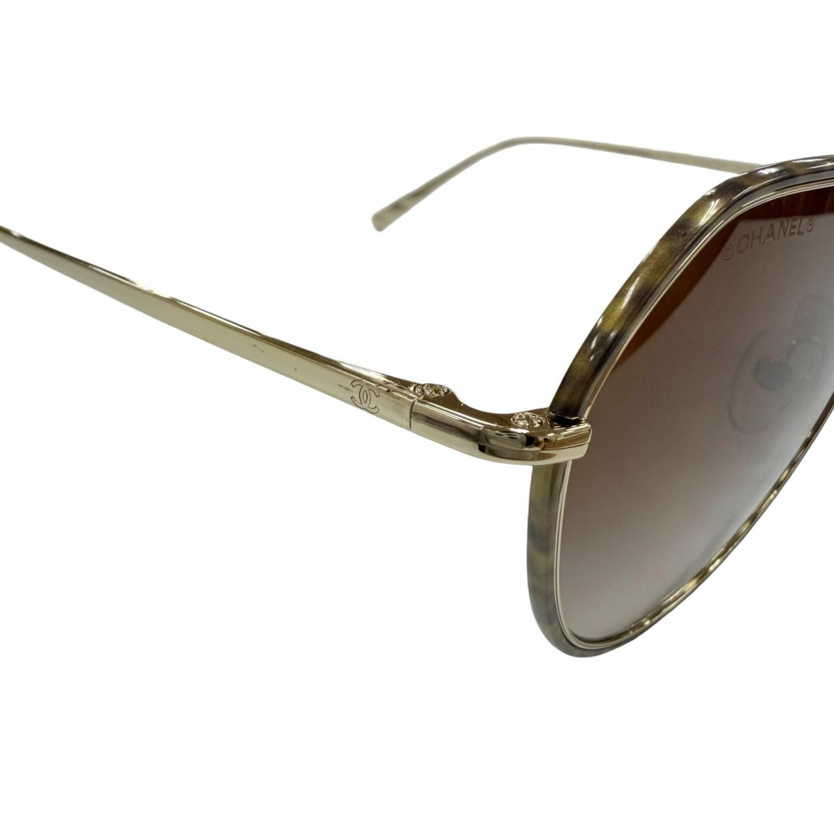 Chanel CC Logo Sunglasses Gold Brown Gradient 55 19 Demo Lens Eyewear — view 8