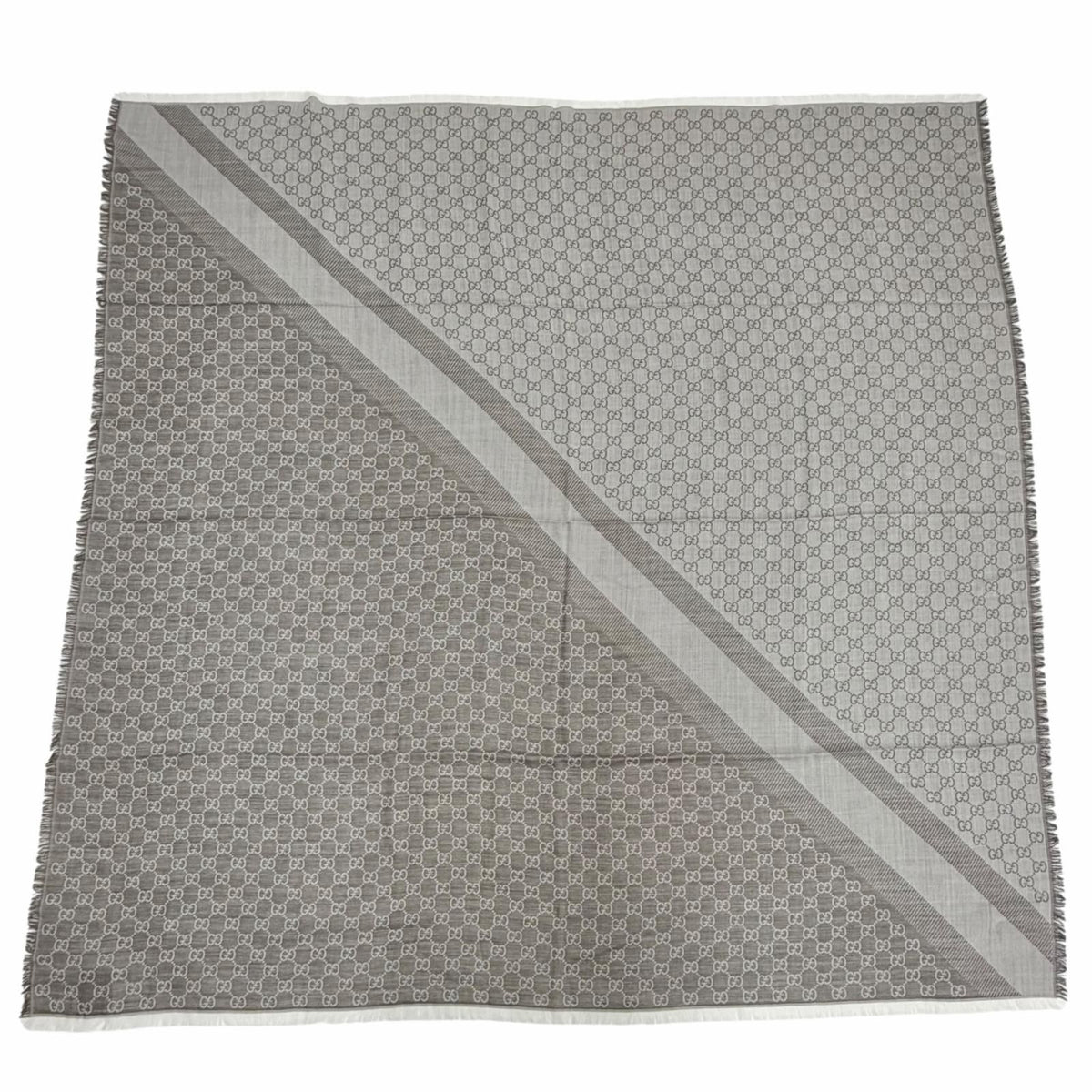 Gucci Wool Silk GG Pattern Fringe Large Shawl Brown Scarf — view 4