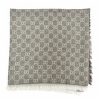 Gucci Wool Silk GG Pattern Fringe Large Shawl Brown Scarf