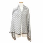 Gucci Wool Silk GG Pattern Fringe Large Shawl Brown Scarf — view 3