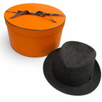 Hermes Wool Cashmere Herringbone Pattern H Logo Embroidery Folded Hat Gray 59 — view 2