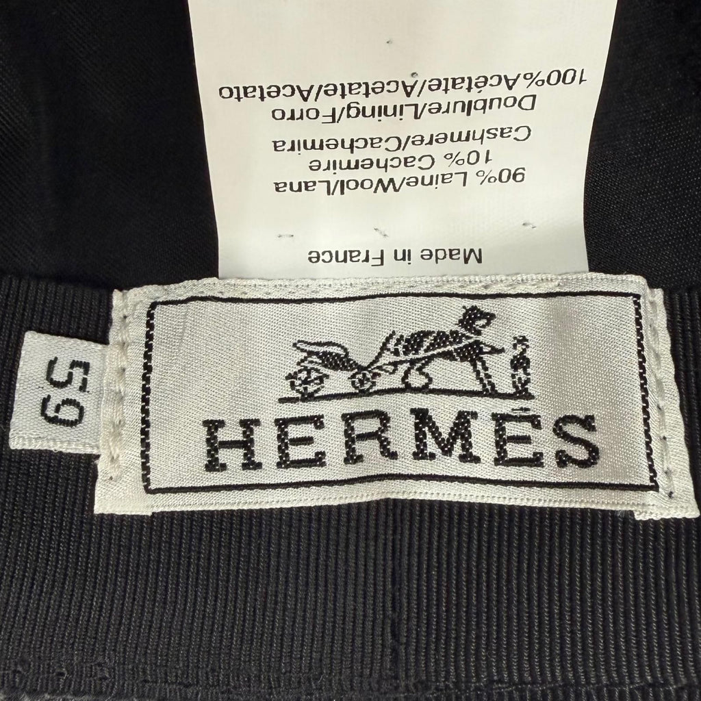 Hermes Wool Cashmere Herringbone Pattern H Logo Embroidery Folded Hat Gray 59 — view 8