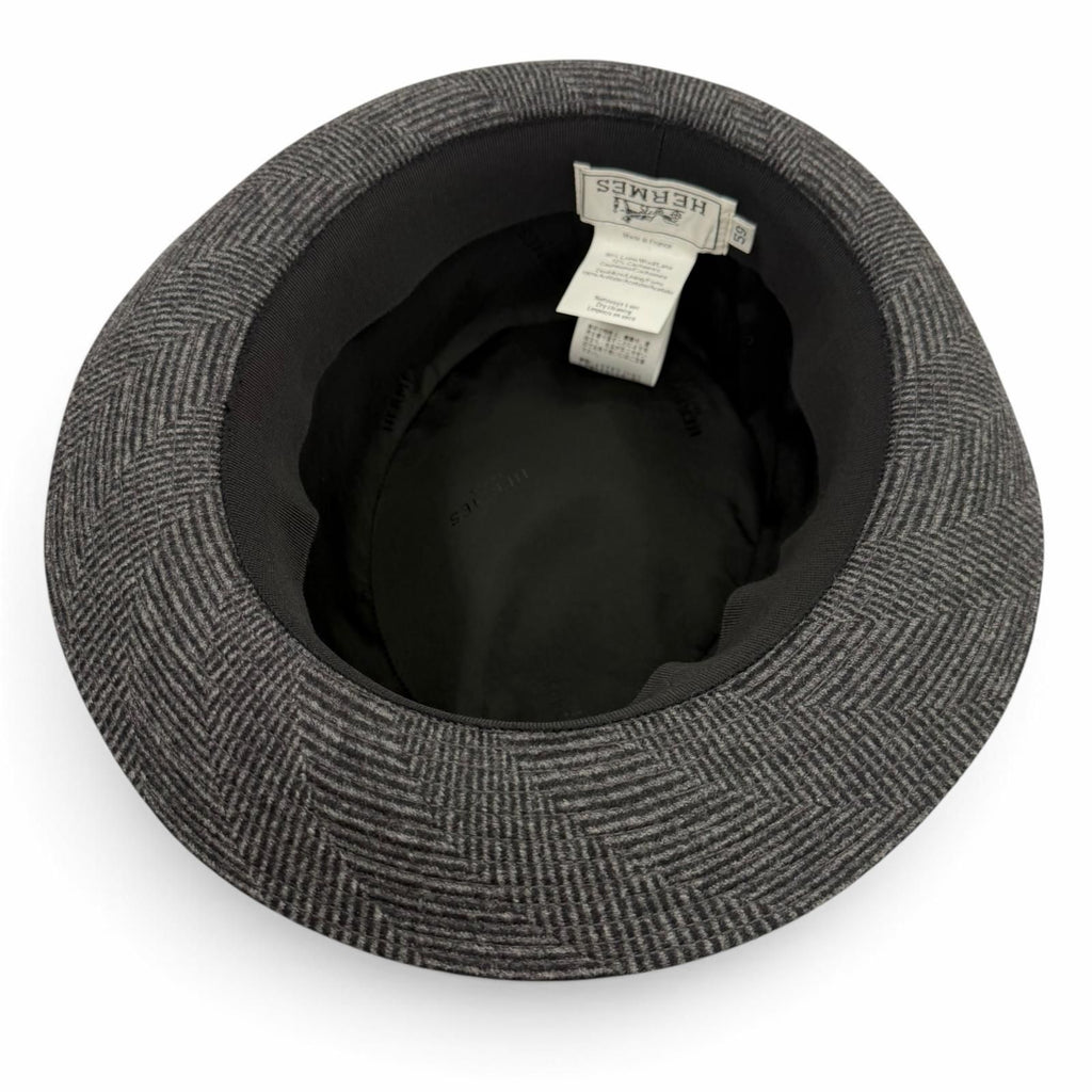 Hermes Wool Cashmere Herringbone Pattern H Logo Embroidery Folded Hat Gray 59 — view 6