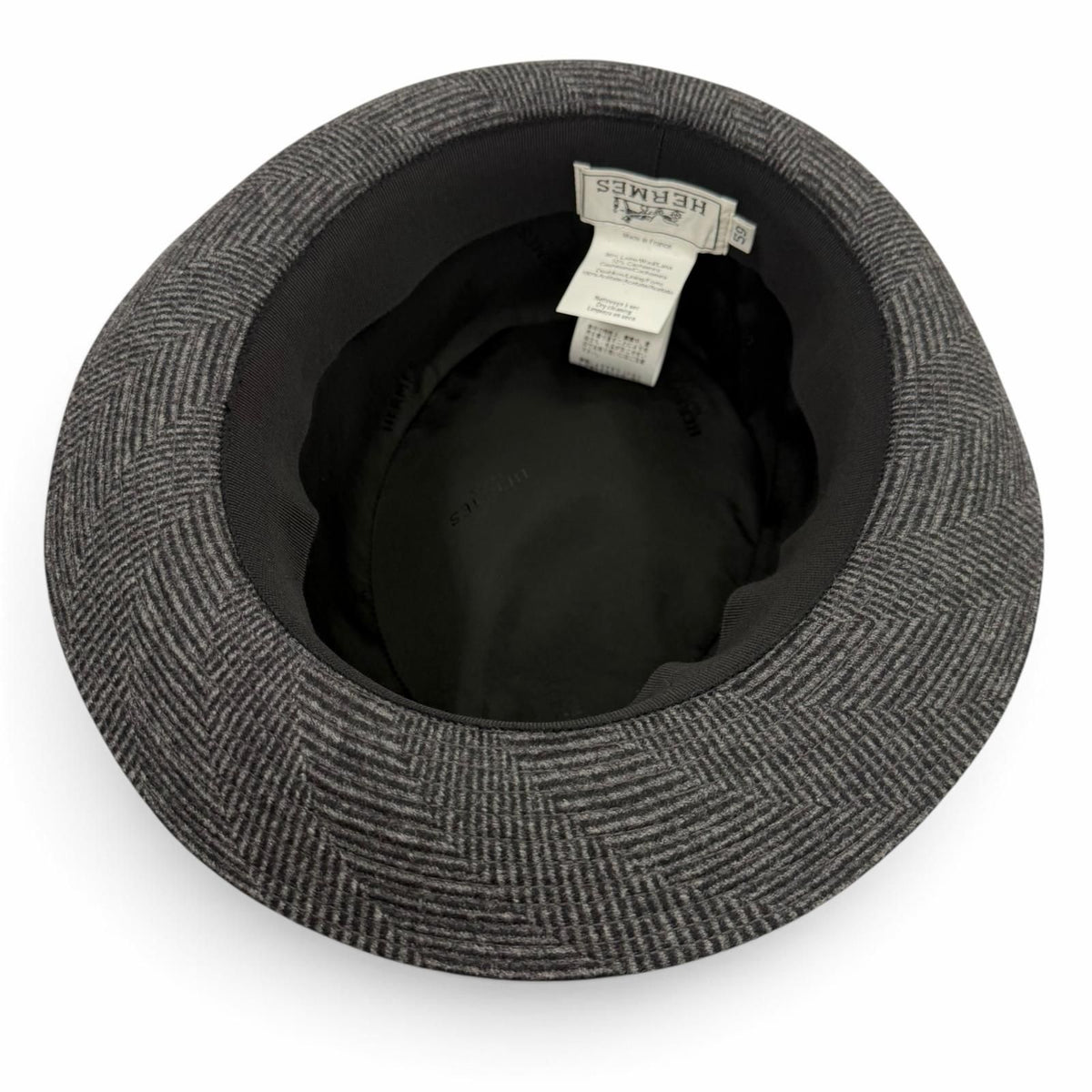 Hermes Wool Cashmere Herringbone Pattern H Logo Embroidery Folded Hat Gray 59 — view 6