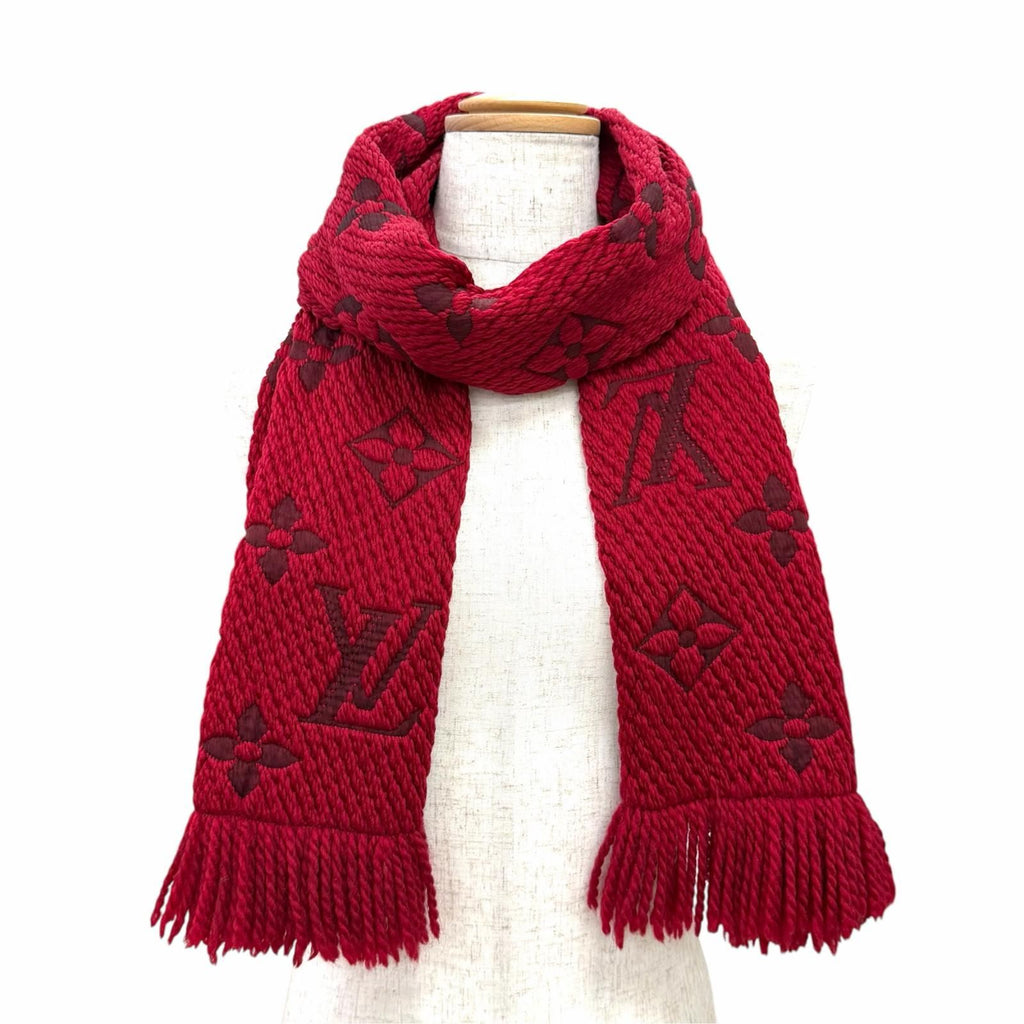 Louis Vuitton Logomania Scarf Wool Silk Ruby Monogram Fringe — view 2
