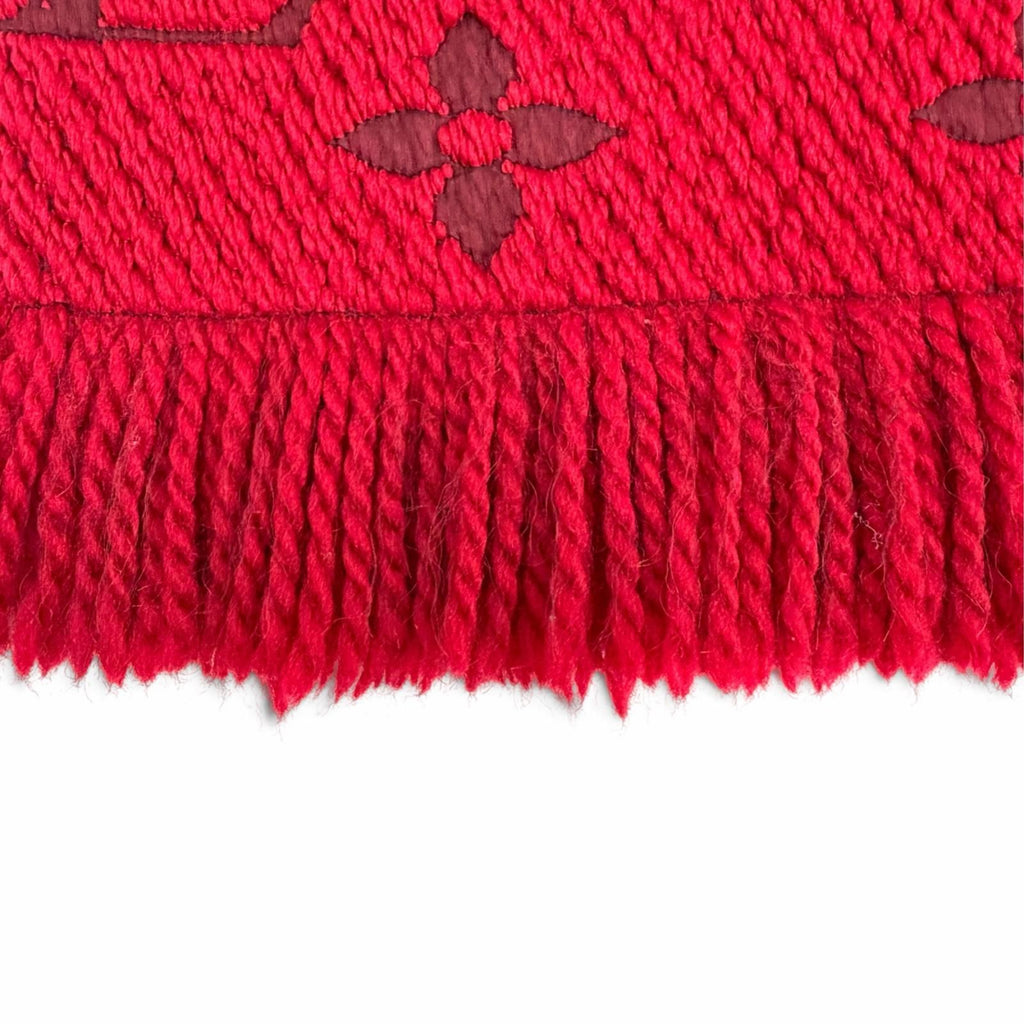 Louis Vuitton Logomania Scarf Wool Silk Ruby Monogram Fringe — view 5