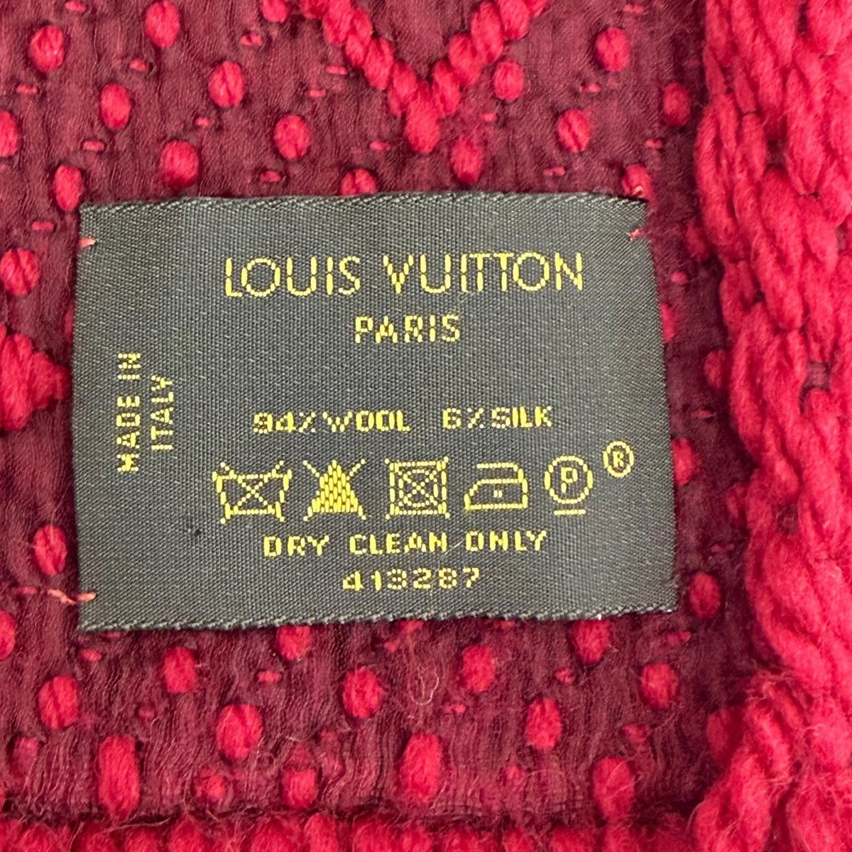 Louis Vuitton Logomania Scarf Wool Silk Ruby Monogram Fringe — view 6