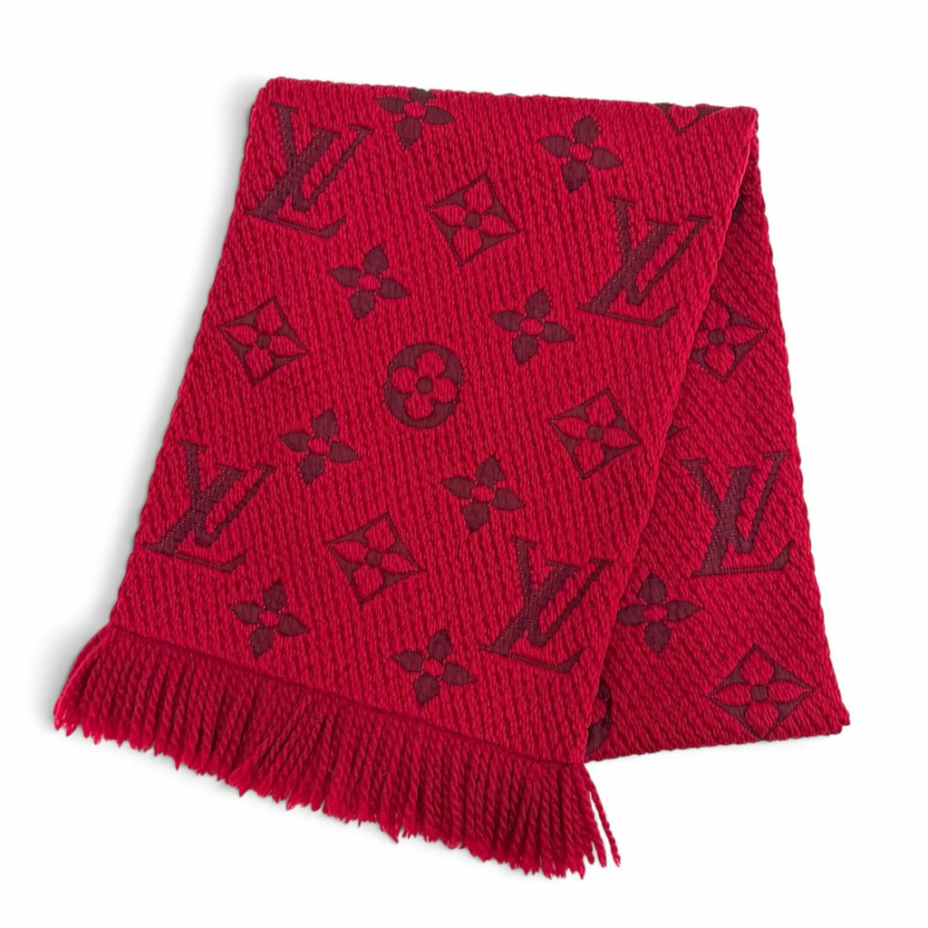 Louis Vuitton Logomania Scarf Wool Silk Ruby Monogram Fringe
