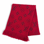 Louis Vuitton Logomania Scarf Wool Silk Ruby Monogram Fringe