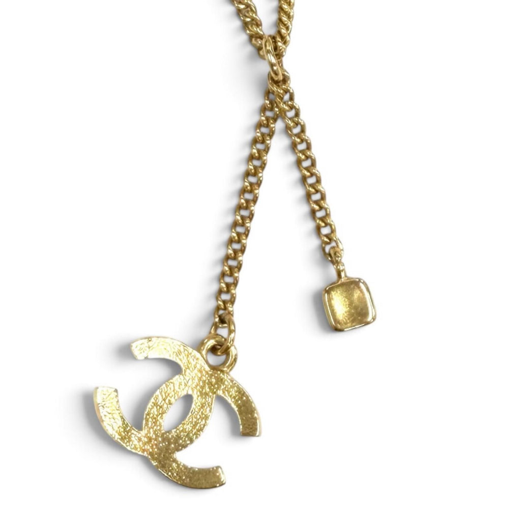 Chanel CC Logo Quilted Rhinestone Necklace Gold French — view 3