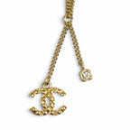 Chanel CC Logo Quilted Rhinestone Necklace Gold French