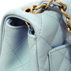 Chanel Shoulder Bag Mini Quilted Lambskin Light Blue Champagne Gold — view 7