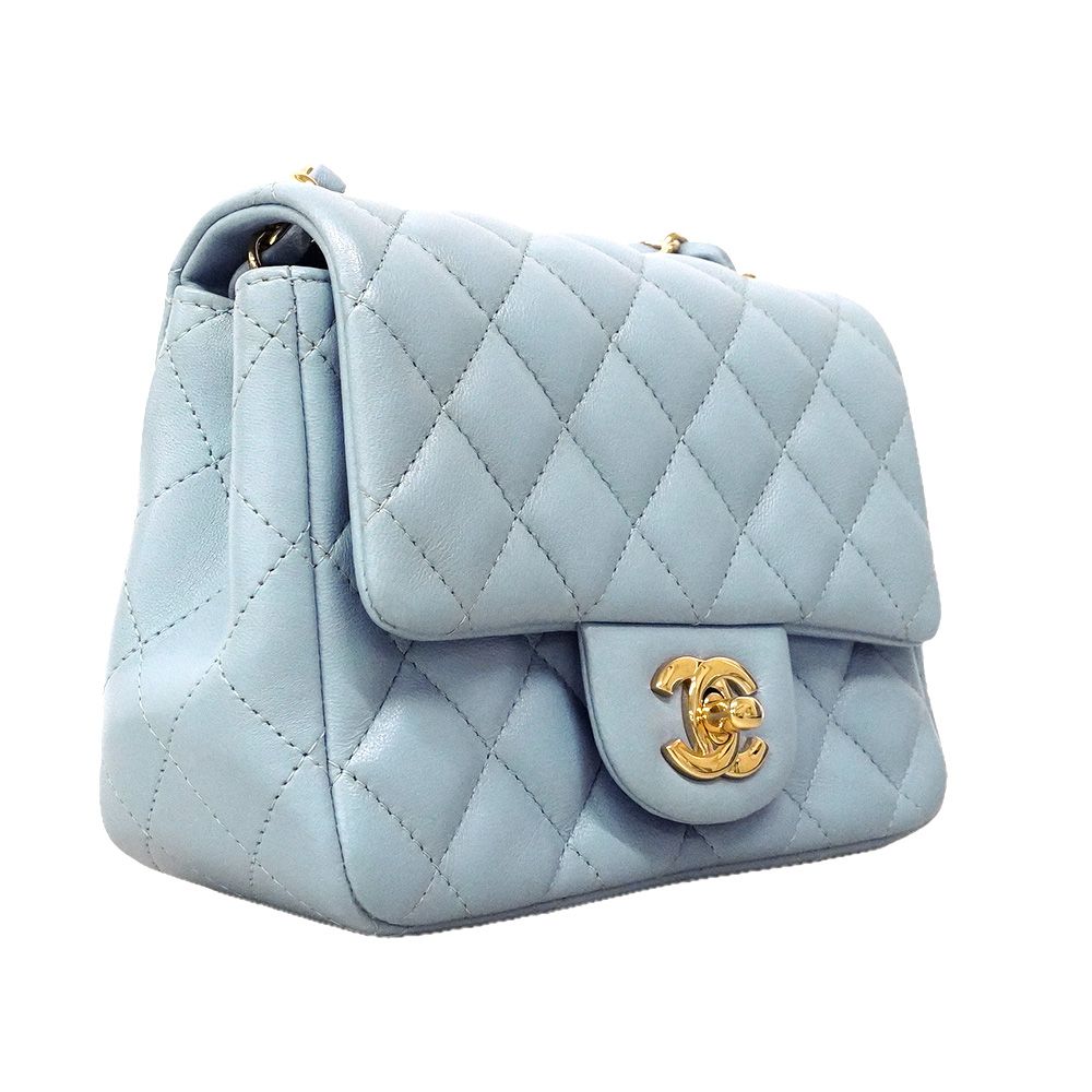 Chanel Shoulder Bag Mini Quilted Lambskin Light Blue Champagne Gold — view 2